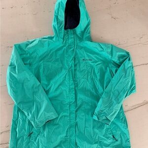 Columbia Jacket Womens 3X Green Blue Omni-Tech Hooded Waterproof Raincoat